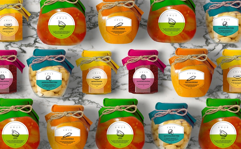 罐裝食品插畫(huà)包裝設(shè)計(jì)-覆盆子果醬，瓜果醬，腌制蘑菇，蔬菜魚(yú)子醬和檸檬汁