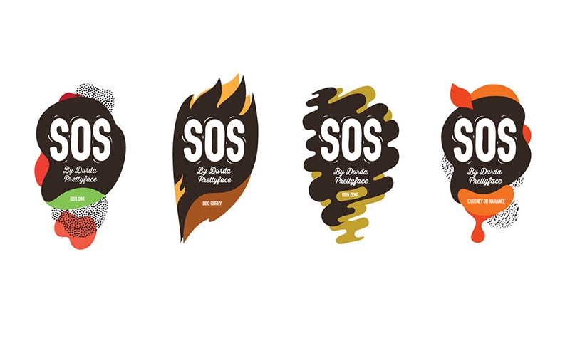 調味品包裝設計四種不同的酸甜口味&mdash;&mdash;燒烤粉、燒烤咖喱醬、燒烤芥末醬和酸辣粉