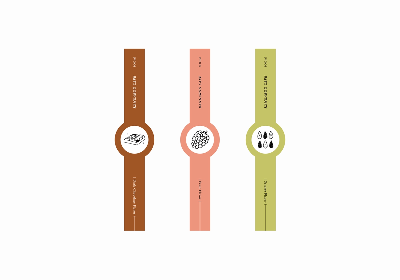 黑巧克力、水果風(fēng)味、芝麻歐蕾三種不同的咖啡包裝設(shè)計