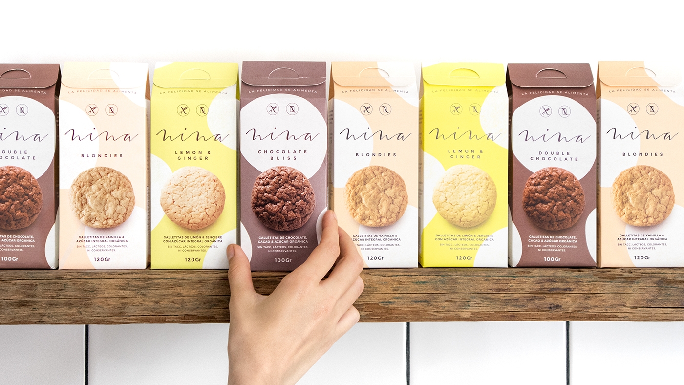 金色（香草）、巧克力色（可可和巧克力）和檸檬姜系列餅干食品包裝設(shè)計(jì)